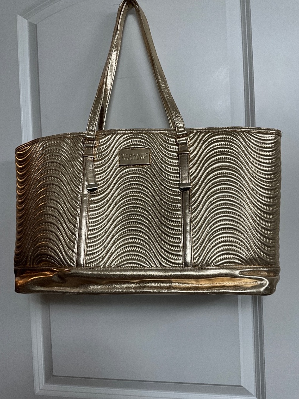 Versace Parfums Shimmery Gold Wave-Texture Tote Bag L